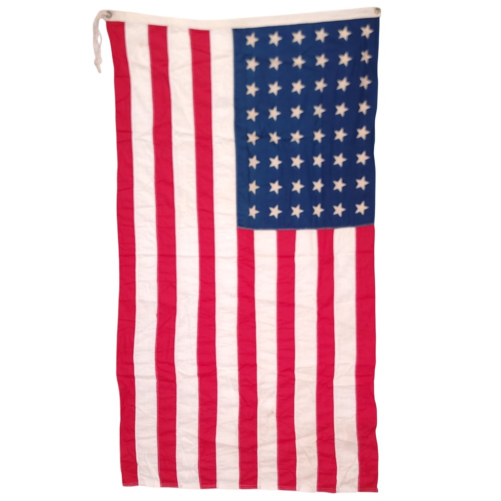 Vintage 48 Star American Flag Cotton Bunting Sewn Stripes 32x57‎ Americana WWII